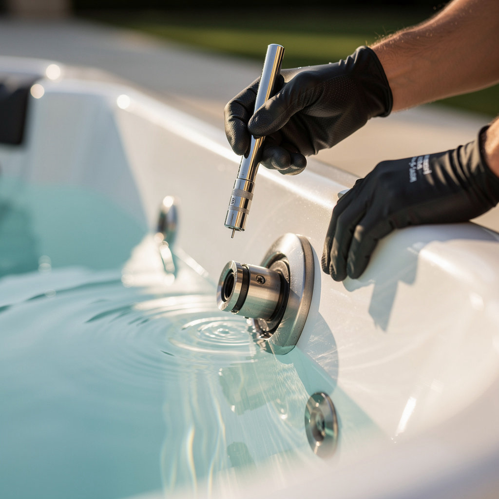 Matt's Pool & Spa Service expert technician performing spa maintenance and repair in Santa Barbara, CA